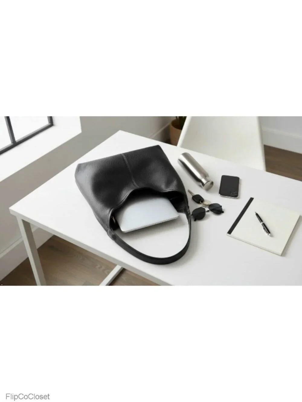 Faux Leather Slouchy Hobo Bag with Zippered Pockets & Shoulder Strap